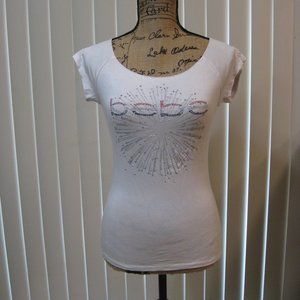 NWT Bebe white rhinestone logo graphic t shirt top XS extra small